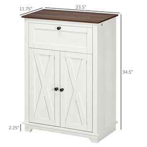 Credenza Bianca Stile Fattoria 23.5"x11.75"x34.5" con Ante e Cassetti per Cucina, Soggiorno, Bar Domestico in Truciolato - Product Image 3