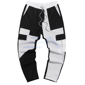 Pantalones Deportivos para Hombre, Color Negro y Blanco, con Bloques de Color, Cintura Elástica con Cordón, Estilo Casual, Transpirables, Tejido de Punto de Peso Medio - Product Image 1