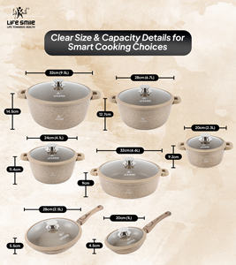 Ensemble complet de casseroles en granit Life Smile avec couvercles à rebord en silicone, poignées amovibles, antiadhésives, compatibles induction - Product Image 2