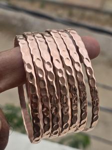 Belladec Handcrafted Hammered Red <b>Copper</b> Plated <b>Bangle</b> Set Textured Stackable Bracelets Artisan Jewelry Elegant Boho Fashion - Product Image 3