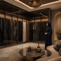 Armoire de luxe pour villa, cadre en aluminium design, porte vitrée battante, pleine hauteur du sol au plafond, taille personnalisée pour chambre à coucher