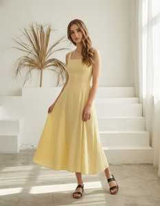 Vestido Transpirable de Verano Estilo Francés con Cuello en U, Patrón Jacquard, Silueta Tipo Capilla, Cintura Ajustada y Lateral, Vestido Maxi Midi - Product Image 2