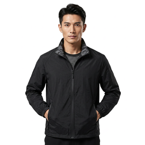 Chaqueta Bomber Negra Cortavientos para Hombre, Cuello Alto con Cremallera, Prenda Exterior Informal de Poliéster para Otoño - Product Image 3