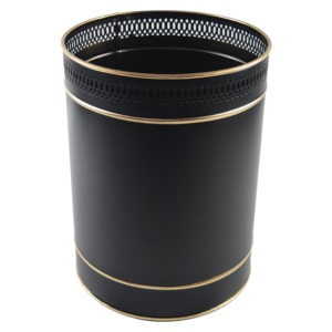 Hot Selling Round Shape Black and Golden Metal Storage <b>Box</b> Container for Cloths Toy Goods Other Item Pattern Design Dustbin Bins - Product Image 1
