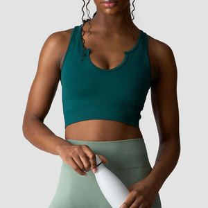 Débardeur de sport pour femme en tissu côtelé, col en V profond, haute élasticité, moulant, respirant, pour la gym - Product Image 1