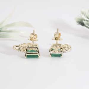 Pendientes de Oro Amarillo con Esmeralda Verde, Clásicos, con Diamantes de Corte Cuadrado, Cristal y Flores, Joyería Fina - Product Image 2