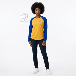 เสื้อยืดแขนยาวลำลองสำหรับผู้หญิง ลายปักตราสัญลักษณ์ Sigma Gamma Rho Sorority สีน้ำเงินทองตัดกัน แบบคัลเลอร์บล็อก - Product Image 5