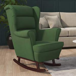Fauteuil à bascule en bois de caoutchouc massif de taille moyenne avec revêtement en velours vert foncé pour salon - Product Image 1