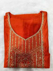 Kurti naranja de viscosa y algodón con cuello bordado y corte holgado hasta el tobillo, ropa informal tradicional india para mujer, kurtis elegantes. - Product Image 6