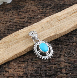 Colgante de Turquesa Natural al por Mayor, Plata de Ley 925, Engaste de Platino, Estilo Vintage, Fabricante de Joyería, Venta al por Mayor - Product Image 2
