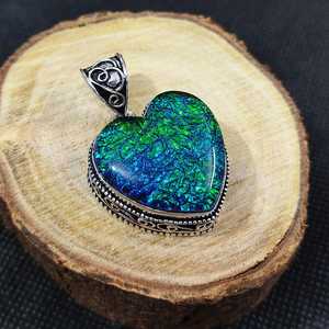 Handmade Triplet <b>Opal</b> Heart <b>Pendant</b> with Bezel Setting Vintage 925 Silver Plated Engagement Jewelry Third Party Certified - Product Image 1