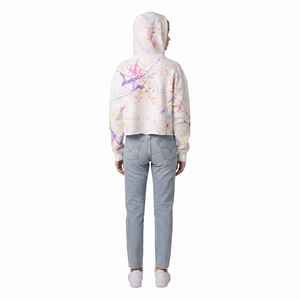 Sweat-shirt à capuche zippé blanc pour femme de haute qualité, imprimé éclaboussures de peinture colorées, épaules tombantes, en molleton - Product Image 6