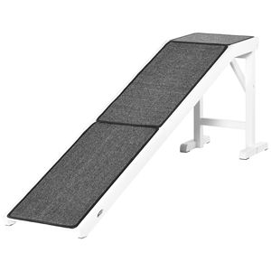 Scala per Animali Domestici 74"L X 16"W X 25"H Grigio Bianco, Rampa Antiscivolo con Tappeto, Piattaforma Superiore Rimovibile, in Legno di Pino per Cani, per Soggiorno - Product Image 1