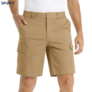 Shorts cargo pour homme SPOFIT, taille mi-haute, style décontracté, vert uni, avec poches, tissu en coton respirant - Product Image 6