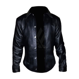 100% Silk Leather Men's Plus Size Winter <b>Long</b> <b>Sleeve</b> Black Satin <b>Undershirt</b> T-Shirt Breathable Embroidered Stand Collar - Product Image 3