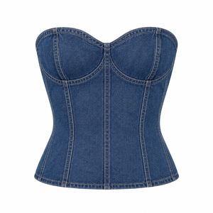 Corset en jean sans bretelles de qualité supérieure pour femme, style color block, bustier à coutures contrastées, coupe ajustée 2026 - Product Image 3