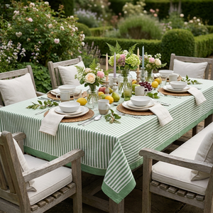 Stripe Green Olive 10 Seater <b>Tablecloth</b> 180x270cm Handcrafted Block Printed 100% Cotton Wedding Dining Home Decor Style - Product Image 6