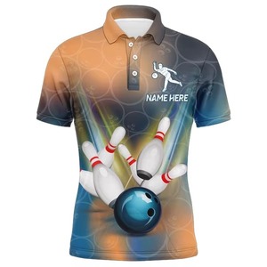 100% Polyester Custom Colors Men's Sporty <b>Bowling</b> for Polo Shirt New Colorful Lightning Design - Product Image 3