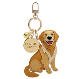 Premium Tan PU <b>Leather</b> Animal Bag Charm featuring Personalized Custom Gold Tag Golden Retriever <b>Keychain</b> - Product Image 1