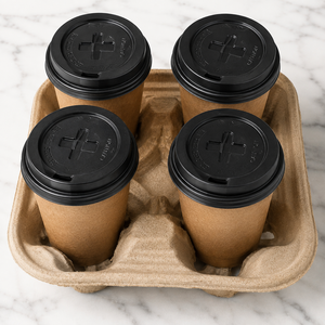 Plateau porte-gobelets biodégradable à paroi simple, lot de 4, écologique, jetable, pour café, jus et autres boissons – Choix durable - Product Image 4