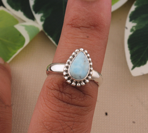 Bague de mariage en larimar naturel de forme fantaisie, argent sterling 925, pierre bleue authentique, bijoux artisanaux classiques - Product Image 4