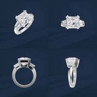Bague de fiançailles classique pour femme en platine PT950 avec diamant taille princesse et pierres latérales taille baguette