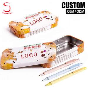 Factory Custom Vintage Tin Stationeries Storage Container Rectangle Shape Kids School Metal School Simple Pencil Case