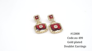 Boucles d'oreilles pendantes Meenakari 12808 avec pierre de topaze, plaquées or, avec imitation perle, design géométrique, pour femmes, bijoux de fête - Product Image 3