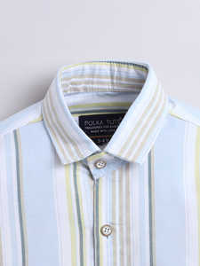 เสื้อเชิ้ตเด็กผู้ชายลายทางสีน้ำเงินขาว แขนยาว ติดกระดุม สไตล์ลำลองสำหรับงานปาร์ตี้ - Product Image 3