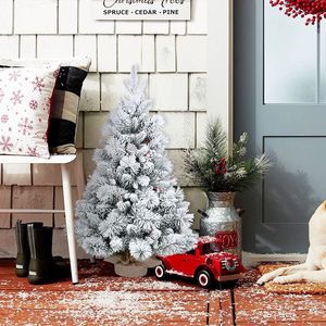 Árbol de Navidad Artificial de Mesa con Nieve Artificial de 90 cm, con Piñas, Bayas Rojas y Base de Yute, PE, PVC - Product Image 3