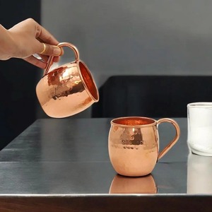 Handmade Hammered Copper <b>Mugs</b> <b>Set</b> Of 4 Vintage Style Party Drinkware Metal <b>Mug</b> With Handle Solid Color - Product Image 2