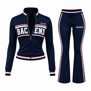 Women 2 Piece Set Zip up Cropped Jacket Fold Over High Waist Flare Leg <b>Pants</b> Outfit Casual Streetwear Jogger Set Women Tracksuit - Product Image 1