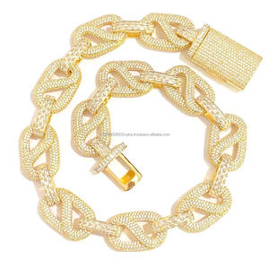 สร้อยคอคิวบาแบบกำหนดเอง สไตล์ฮิปฮอป เงินสเตอร์ลิง ชุบทอง ประดับโมอิสซาไนต์ ดีไซน์แบบกริด สำหรับผู้ชายและผู้หญิง สตรีทแวร์ - Product Image 1