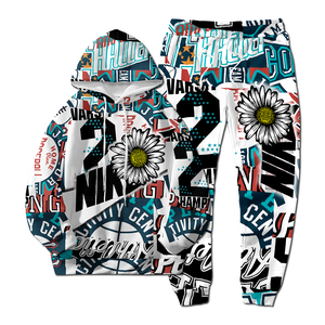 Conjunto Deportivo Unisex de 2 Piezas, 100% Algodón, Estampado, Secado Rápido, Transpirable, Ligero, Sudadera con Capucha y Pantalones Jogger a Juego - Product Image 4