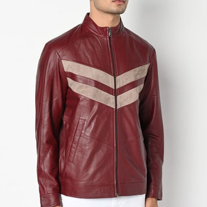 CLASSIC INVENTORS Veste pour homme en cuir véritable bordeaux, coupe ajustée, col montant, fermeture éclair, imperméable, respirante, coupe-vent - Product Image 3