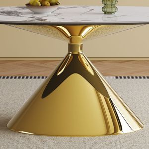 Set Tavolo da Pranzo Moderno di Lusso in Marmo da 180 cm, Elegante Tavolo da Cucina Ovale Contemporaneo per 4-6 Persone con Base in Acciaio Inox Dorato - Product Image 3