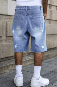 Mens blue denim shorts for spring and summerwith stars printed on the legsare stylish and simple to <b>match</b> - Product Image 6