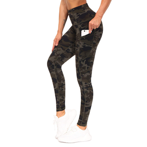 High Waist Camouflage Print <b>Leggings</b> Women Full Length Stretch Breathable Yoga Pants <b>With</b> <b>Pockets</b> Sporty Activewear Knitted Fit - Product Image 1
