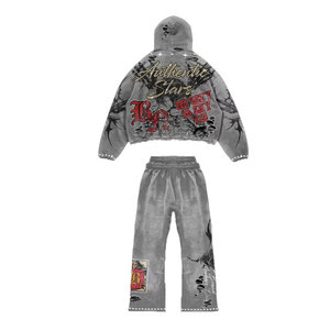 Conjunto Deportivo Unisex con Capucha, Color Gris, Resistente al Viento, de Poliéster/Algodón, Manga Larga, con Estampado de Letras, Corte Holgado, para Otoño - Product Image 2
