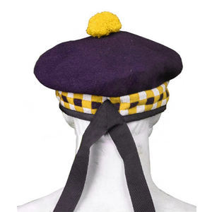 Gorro Balmoral de Lana Pura Morado Oscuro y Amarillo, Sombrero Escocés con Diseño a Cuadros, Talla Personalizada, Gorro Clásico Tradicional para Kilt - Product Image 3