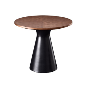 Mesa de comedor redonda con estructura metálica y tablero de madera, base cónica negra, para uso doméstico y en restaurantes, mesa de comedor para 4 personas - Product Image 1