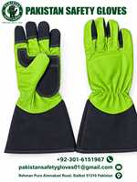 Gants de sécurité pakistanais en cuir, résistants aux coupures, avec manchette longue, vert et noir, ambidextres, à enfiler, pour le jardinage
