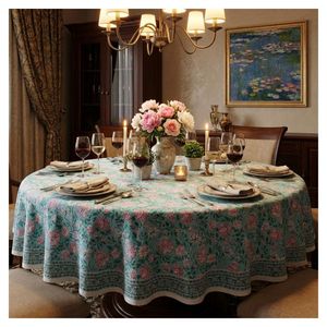 Mantel Redondo de Algodón Estampado a Mano Estilo Europeo para 4 Personas, 150 cm, Tejido Jacquard Floral para Comedor, ¡Gran Oferta! - Product Image 1