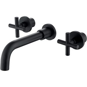 Rubinetto da Bagno a Doppia Maniglia Nero Opaco Montato a Parete, Eleganti Rubinetti per Lavabo per l'Arredamento del Tuo Bagno - Product Image 1
