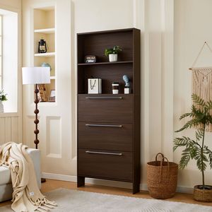 Zapatero de madera maciza, 3 cajones abatibles, Estantes abiertos, gran estante de zapatos oculto independiente, organizador para entrada, sala de estar - Product Image 1