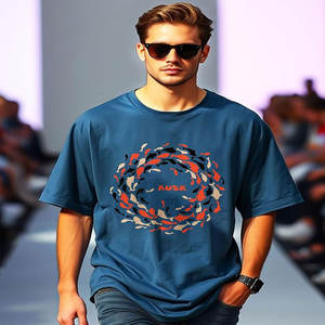 2025 Verano de gama alta de los hombres 220g camiseta sólida impresa gráfico antiarrugas transpirable suelta de talla grande media manga sensación fresca - Product Image 3