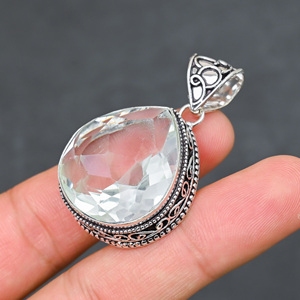 Magnifique pendentif en topaze blanche, pierre précieuse créée en laboratoire, en argent sterling 925, fait main, bijou statement, cadeau pour femme, très demandé - Product Image 4