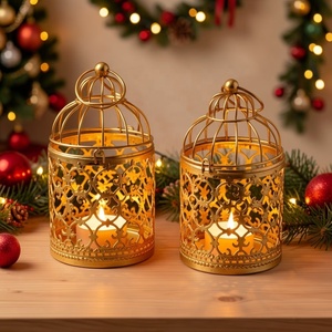 Graceful Gold Moroccan <b>Birdcage</b> Lantern with <b>Decorative</b> Metal Scrollwork Candle Holder for Wedding Ramadan Home Decor - Product Image 1