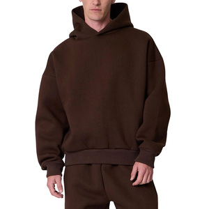 เสื้อฮู้ดดี้ผ้าฝ้ายสีน้ำตาลหนา 400gsm พิมพ์โลโก้ได้ตามต้องการ ทรงโอเวอร์ไซส์ สวมใส่สบาย เหมาะสำหรับฤดูหนาว สไตล์ลำลองสำหรับผู้ชาย ทรงบ็อกซี่ - Product Image 2