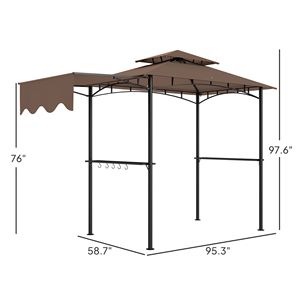 Gazebo para Barbacoa de 8 Pies x 5 Pies, Color Marrón, para Exteriores, con Toldo Lateral, 2 Estantes Laterales y 6 Ganchos, Pérgola, Cubierta Protectora - Product Image 3